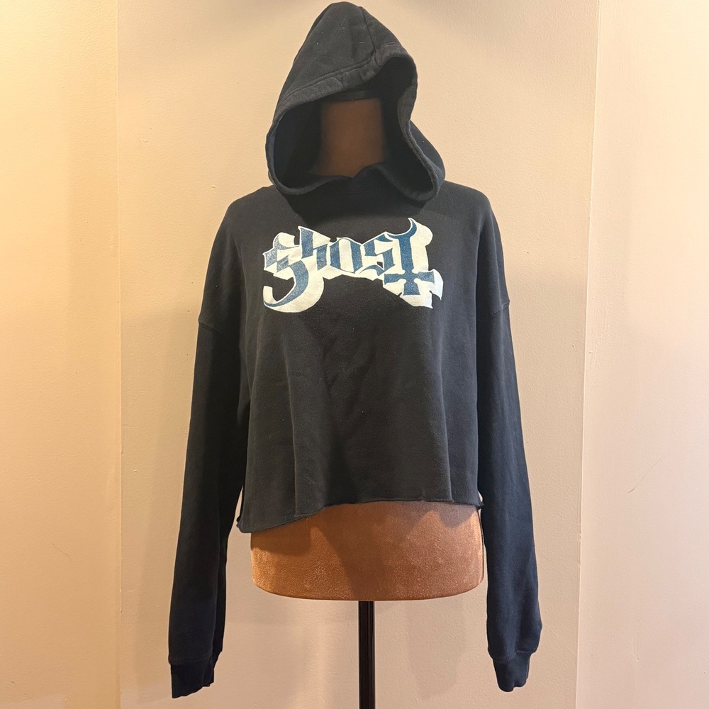 Ghost BC Band Hoodie Womens L Black Cropped Dance Macabre Graphic Goth Gunge Emo